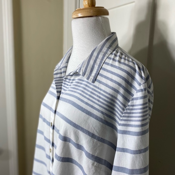 J.Jill Blue White Cotton Tunic Striped Button Down Top - Picture 4 of 12